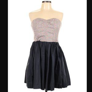 Anthropologie Maeve Gray Pink Multi-Color Floral Strapless Addy Dress